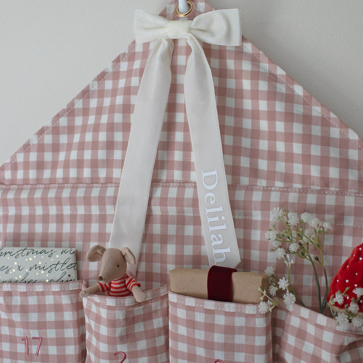 Mabel & Fox - Personalised Pink Gingham Advent Calendar - Velvet Bow