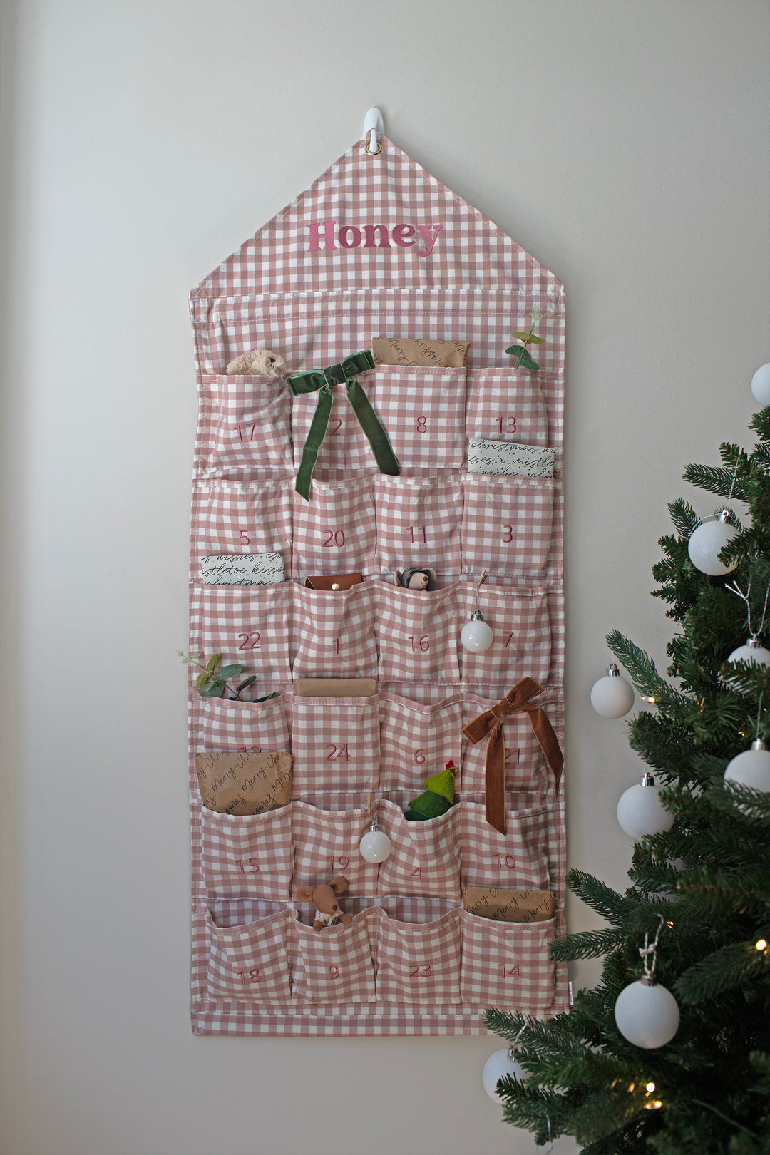 Mabel & Fox - Personalised Pink Gingham Advent Calendar - Embroidered