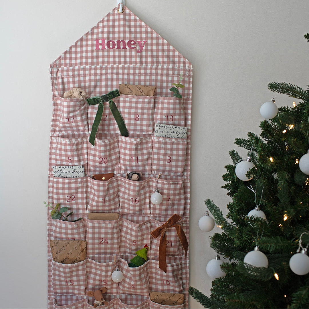 Mabel & Fox - Personalised Pink Gingham Advent Calendar - Embroidered