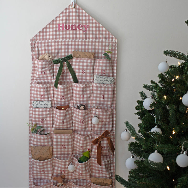 Mabel & Fox - Personalised Pink Gingham Advent Calendar - Embroidered