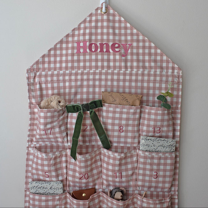 Mabel & Fox - Personalised Pink Gingham Advent Calendar - Embroidered