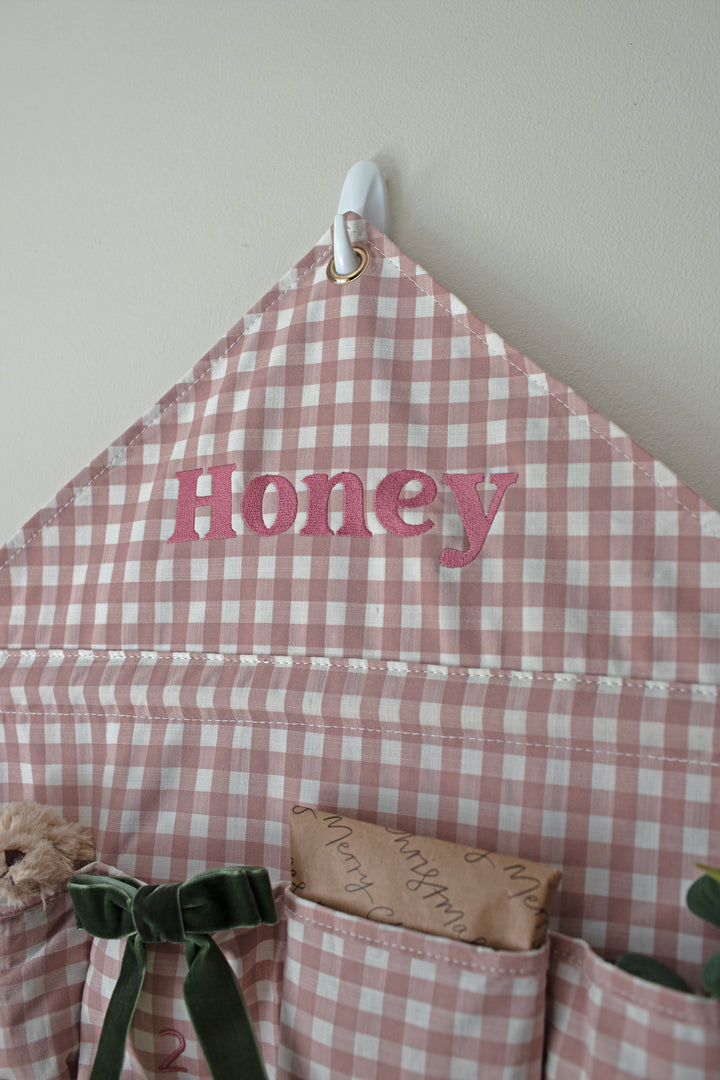 Mabel & Fox - Personalised Pink Gingham Advent Calendar - Embroidered