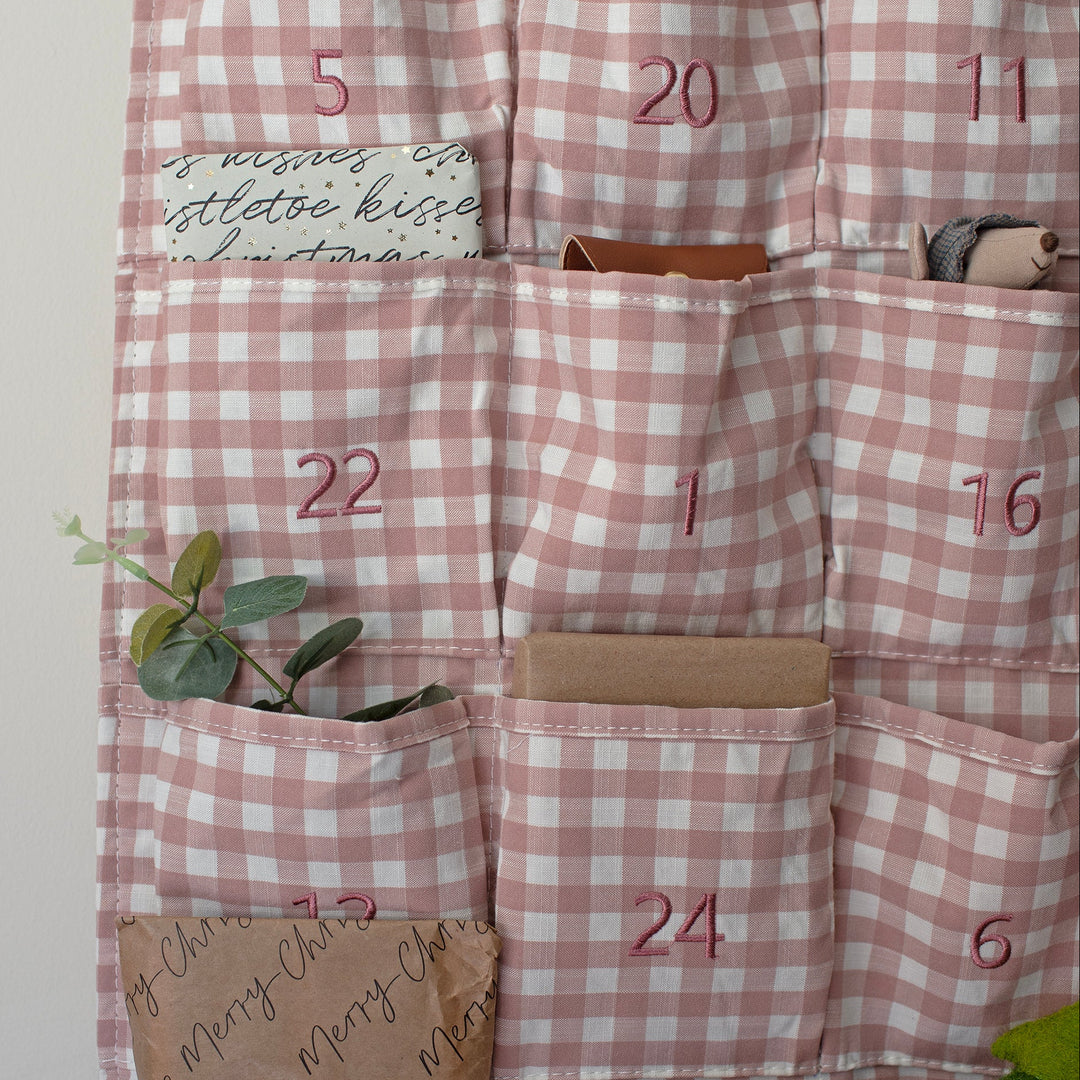 Mabel & Fox - Personalised Pink Gingham Advent Calendar - Embroidered