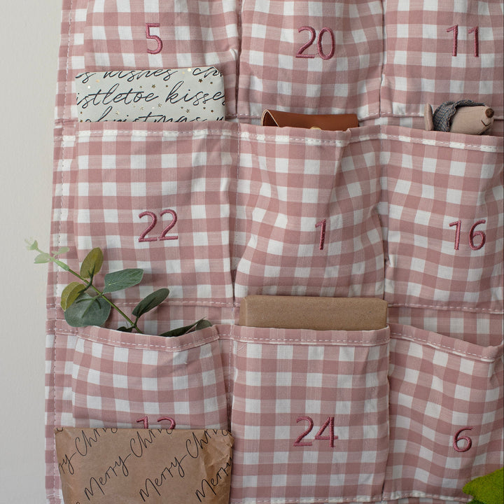 Mabel & Fox - Personalised Pink Gingham Advent Calendar - Embroidered