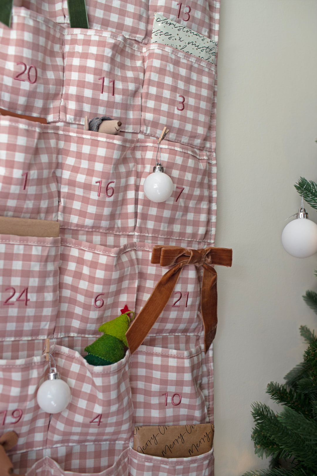 Mabel & Fox - Personalised Pink Gingham Advent Calendar - Embroidered