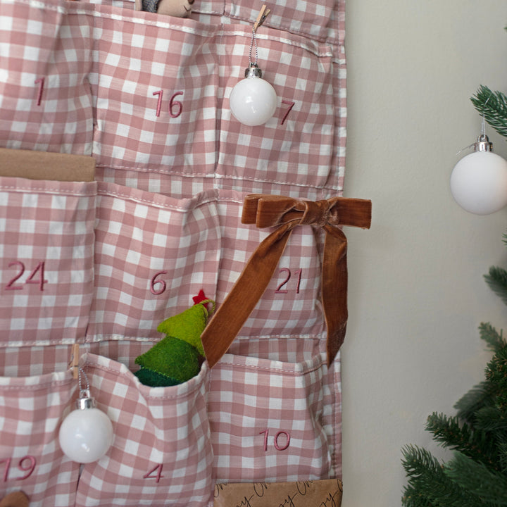 Mabel & Fox - Personalised Pink Gingham Advent Calendar - Velvet Bow