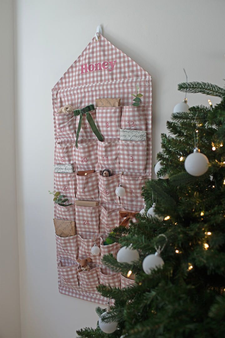 Mabel & Fox - Personalised Pink Gingham Advent Calendar - Embroidered
