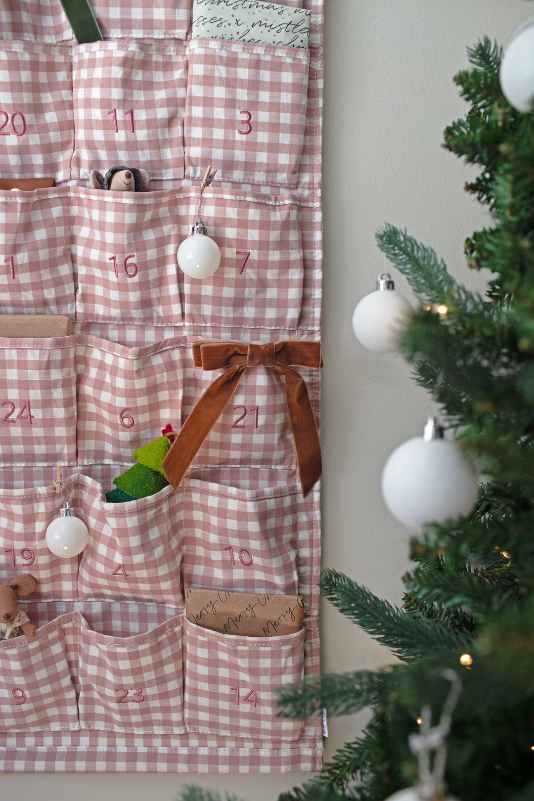 Mabel & Fox - Personalised Pink Gingham Advent Calendar - Embroidered