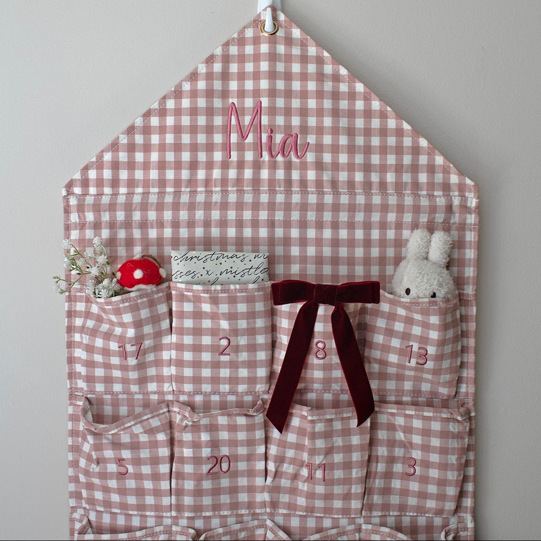 Mabel & Fox - Personalised Pink Gingham Advent Calendar - Embroidered
