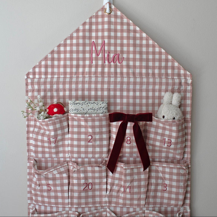 Mabel & Fox - Personalised Pink Gingham Advent Calendar - Embroidered