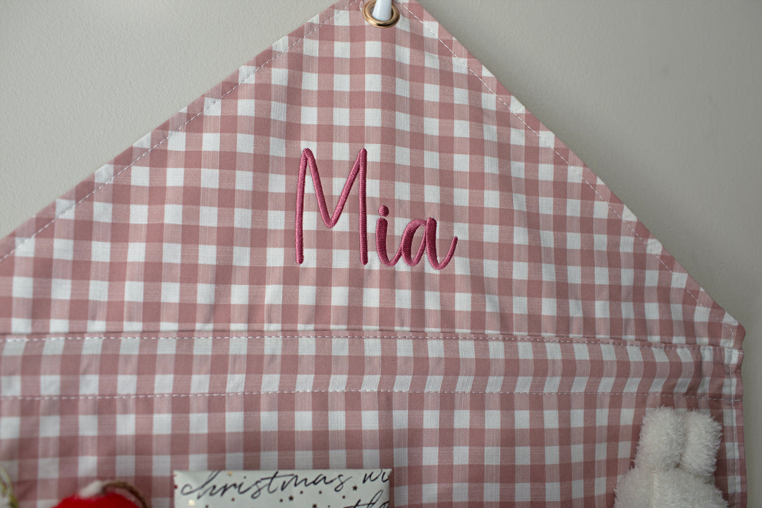 Mabel & Fox - Personalised Pink Gingham Advent Calendar - Embroidered