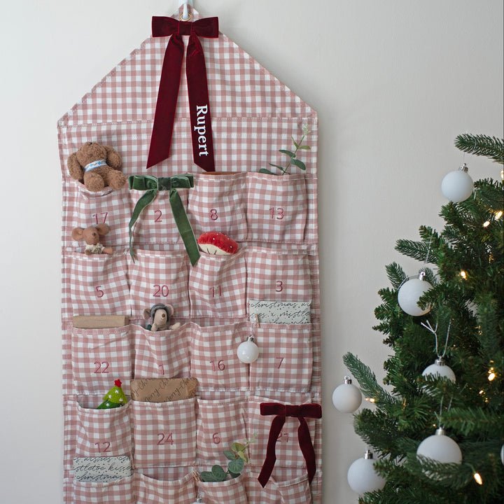 Mabel & Fox - Personalised Pink Gingham Advent Calendar - Velvet Bow