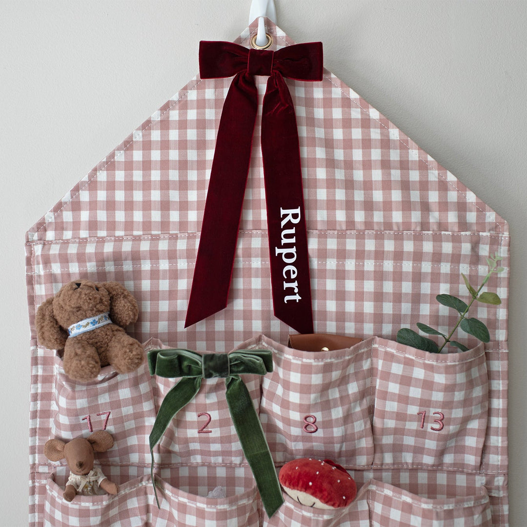 Mabel & Fox - Personalised Pink Gingham Advent Calendar - Velvet Bow