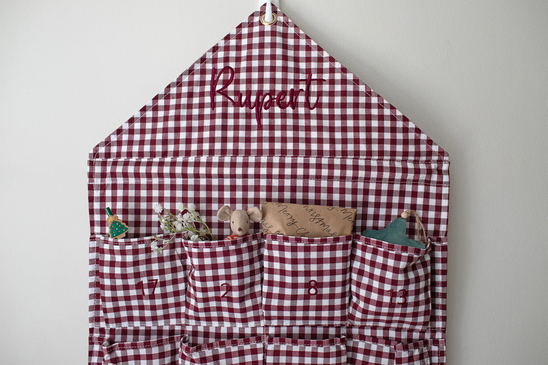 Mabel & Fox - Personalised Red Gingham Advent Calendar - Embroidered