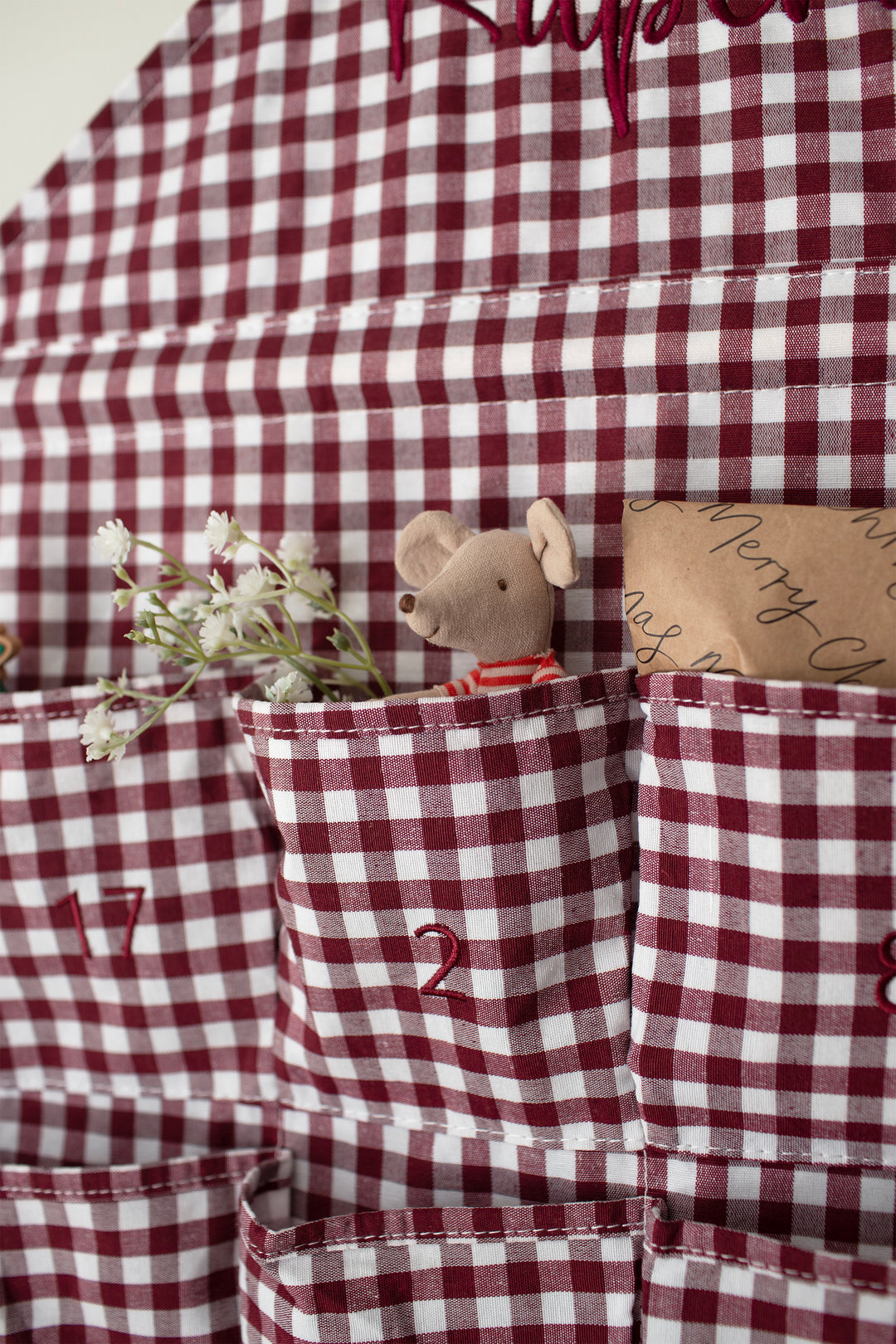 Mabel & Fox - Personalised Red Gingham Advent Calendar - Embroidered