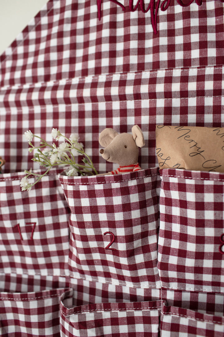 Mabel & Fox - Personalised Red Gingham Advent Calendar - Embroidered