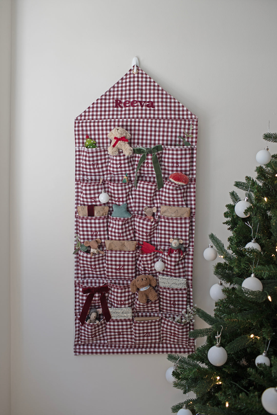 Mabel & Fox - Personalised Red Gingham Advent Calendar - Embroidered