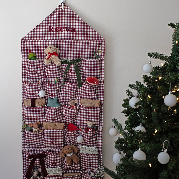 Mabel & Fox - Personalised Red Gingham Advent Calendar - Embroidered