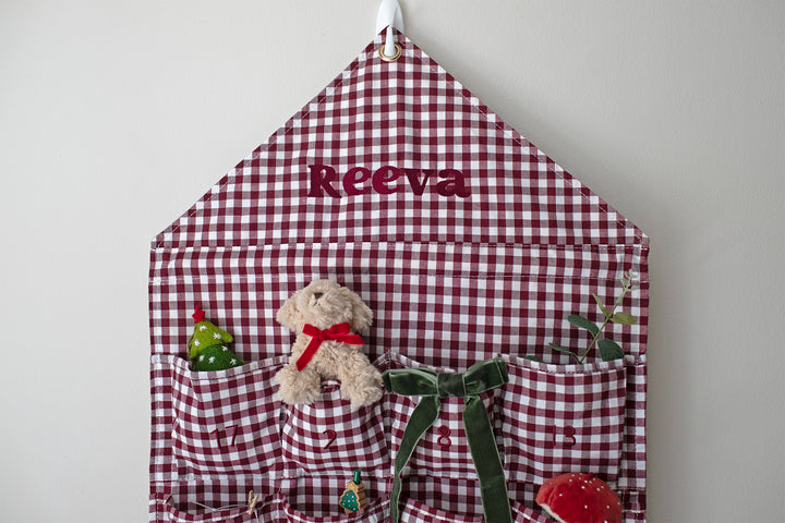 Mabel & Fox - Personalised Red Gingham Advent Calendar - Embroidered