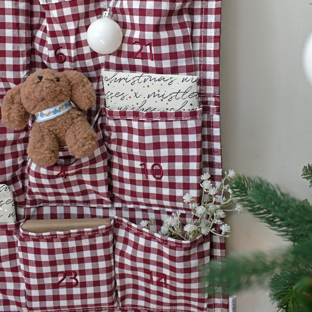 Mabel & Fox - Personalised Red Gingham Advent Calendar - Embroidered