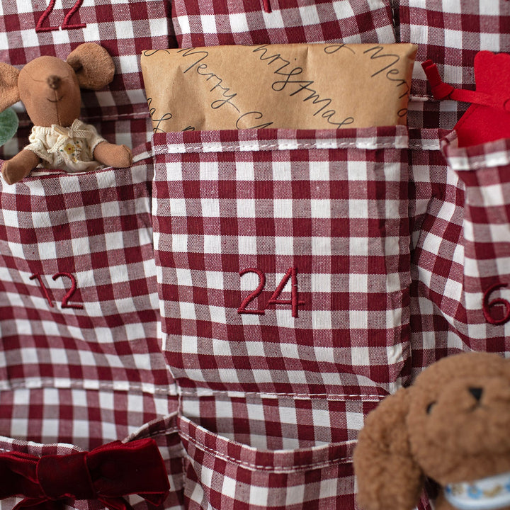 Mabel & Fox - Personalised Red Gingham Advent Calendar - Embroidered