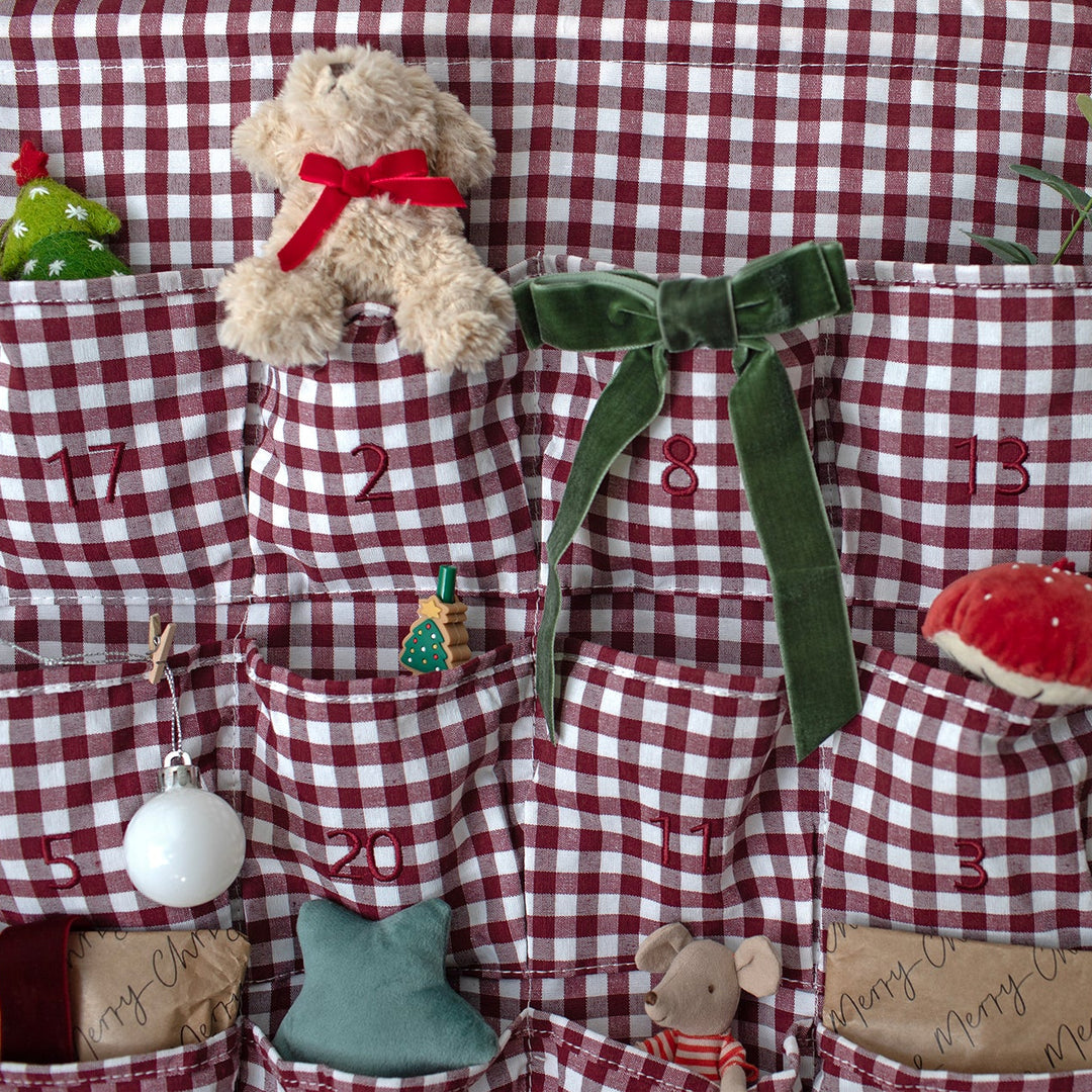 Mabel & Fox - Personalised Red Gingham Advent Calendar - Embroidered