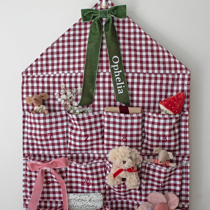 Mabel & Fox - Personalised Red Gingham Advent Calendar - Velvet Bow