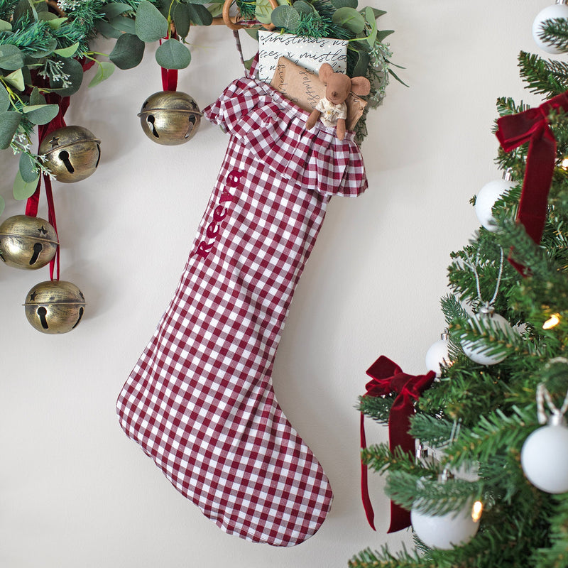 Mabel & Fox - Personalised Red Gingham Stocking - Embroidered