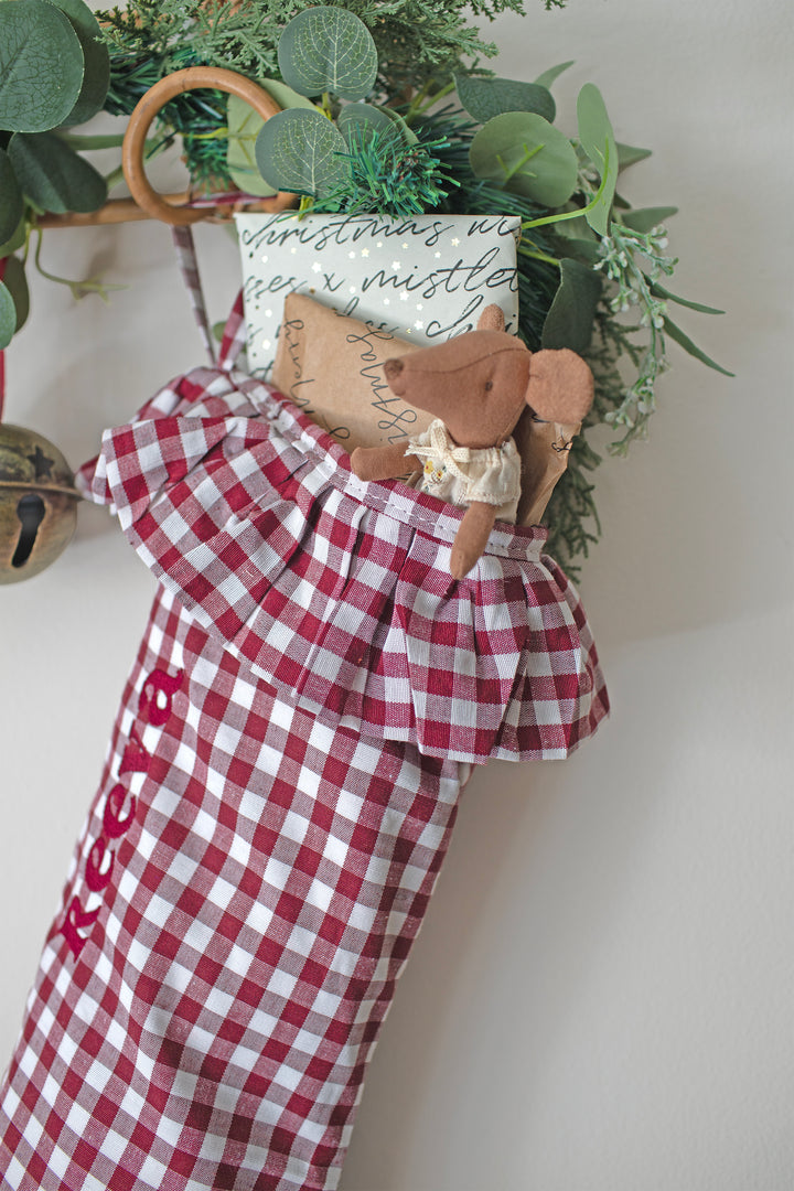 Mabel & Fox - Personalised Red Gingham Stocking - Embroidered