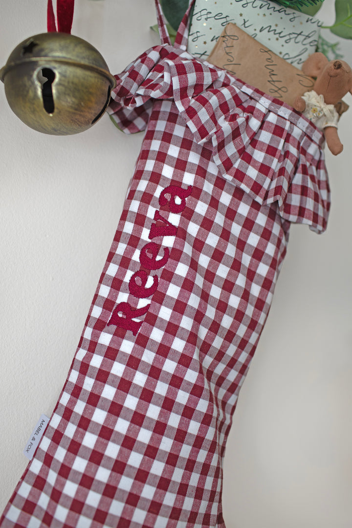 Mabel & Fox - Personalised Red Gingham Stocking - Embroidered