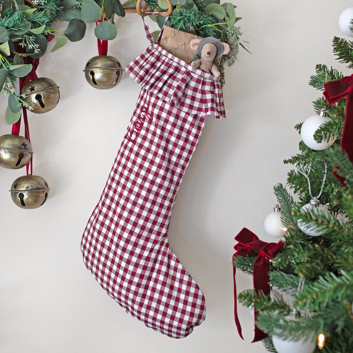 Mabel & Fox - Personalised Red Gingham Stocking - Embroidered