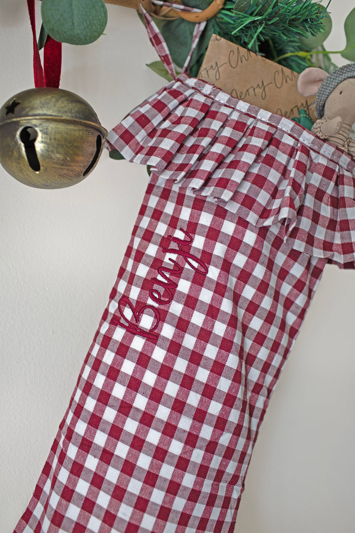 Mabel & Fox - Personalised Red Gingham Stocking - Embroidered