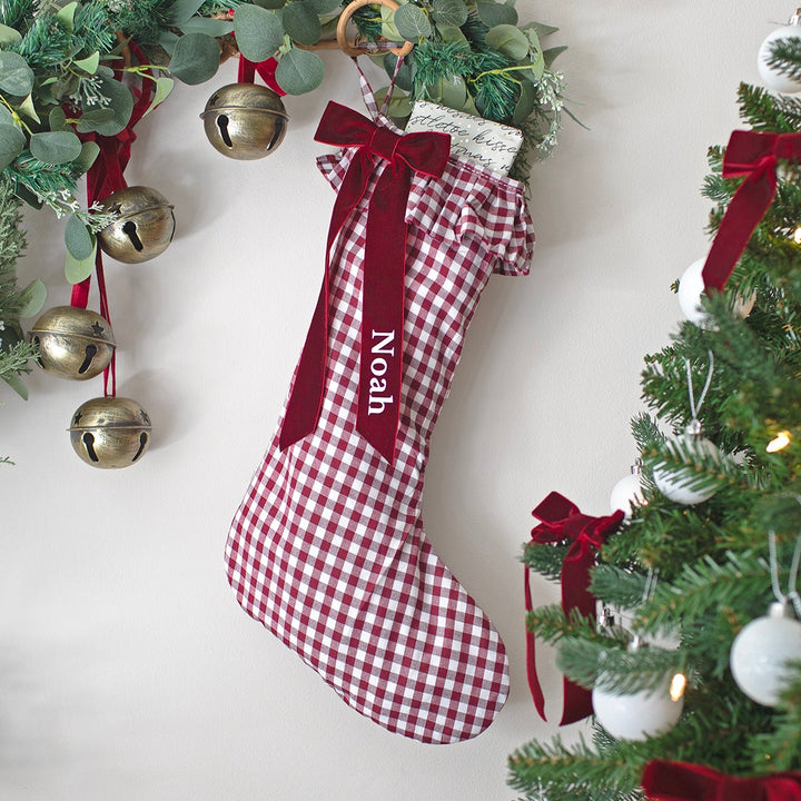 Mabel & Fox - Personalised Red Gingham Stocking - Velvet Bow