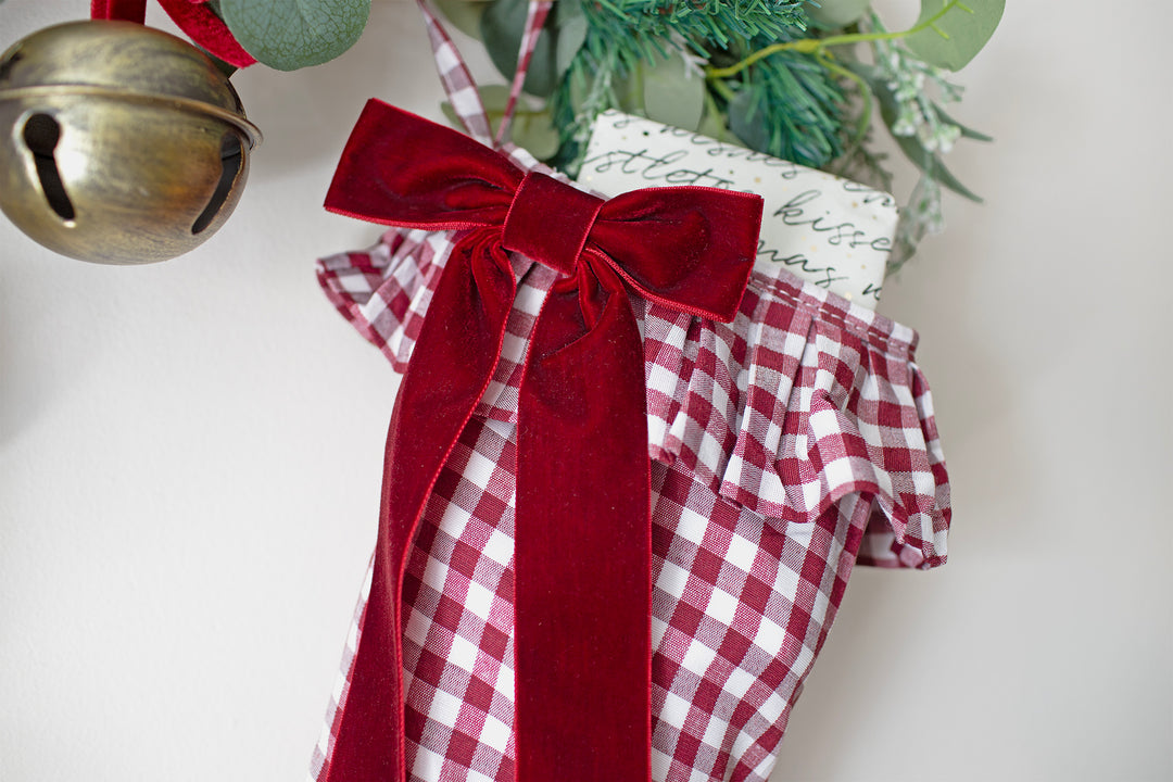 Mabel & Fox - Personalised Red Gingham Stocking - Velvet Bow