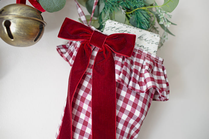Mabel & Fox - Personalised Red Gingham Stocking - Velvet Bow