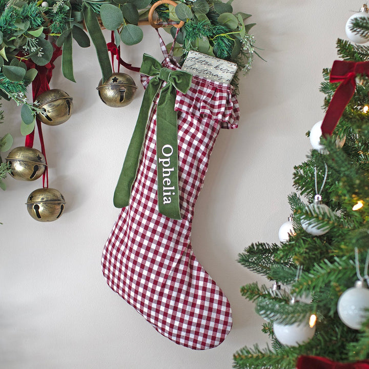 Mabel & Fox - Personalised Red Gingham Stocking - Velvet Bow