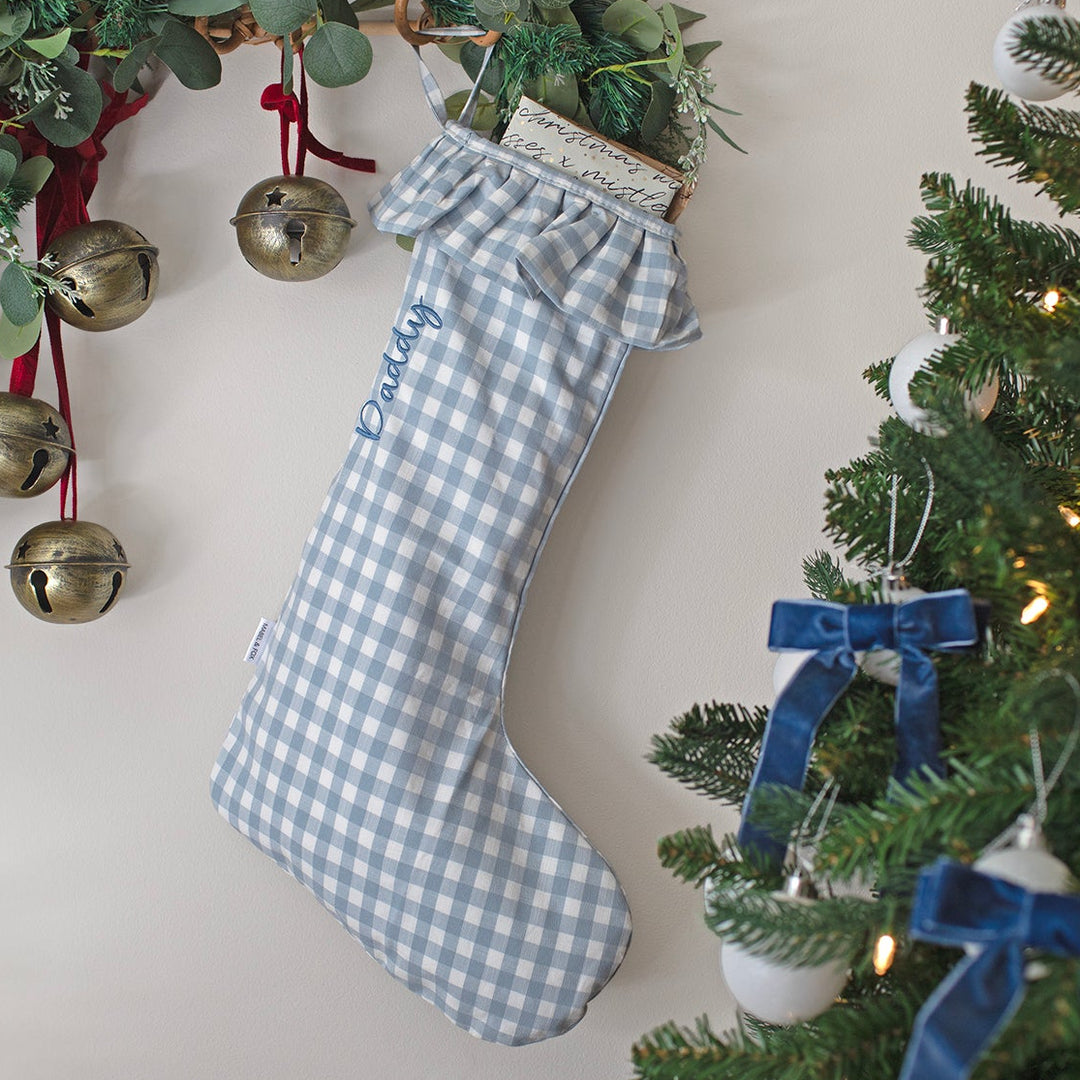 Mabel & Fox - Personalised Blue Gingham Stocking - Embroidered