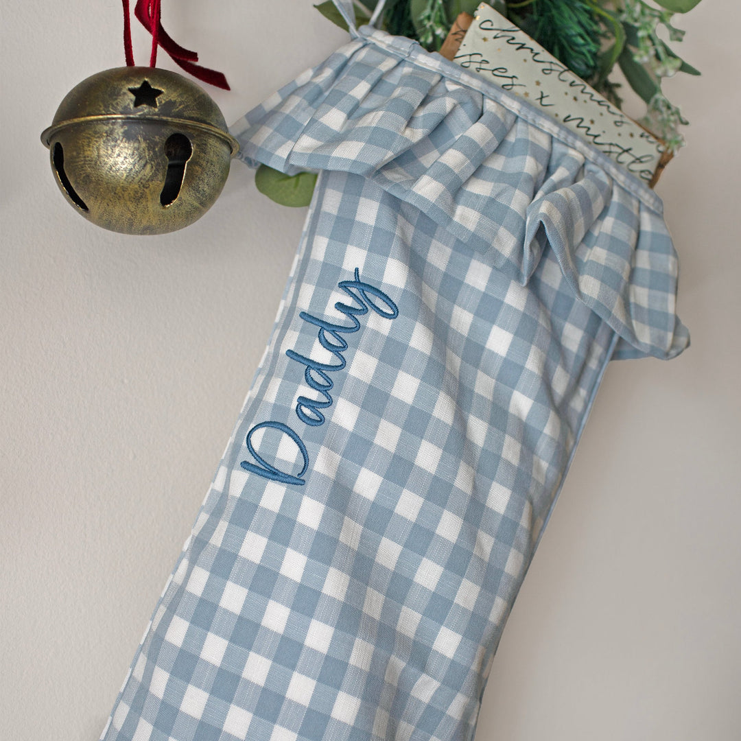 Mabel & Fox - Personalised Blue Gingham Stocking - Embroidered