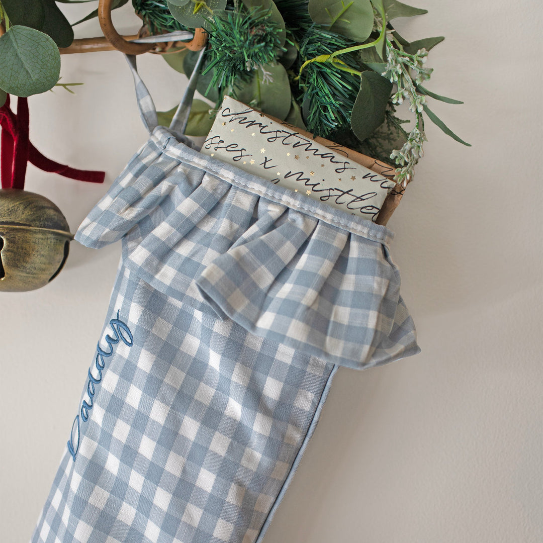 Mabel & Fox - Personalised Blue Gingham Stocking - Embroidered