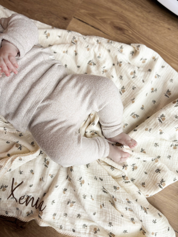 Mabel & Fox - Personalised Baby Muslin Cotton Blanket - Rosebud