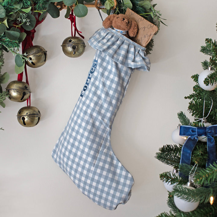 Mabel & Fox - Personalised Blue Gingham Stocking - Embroidered