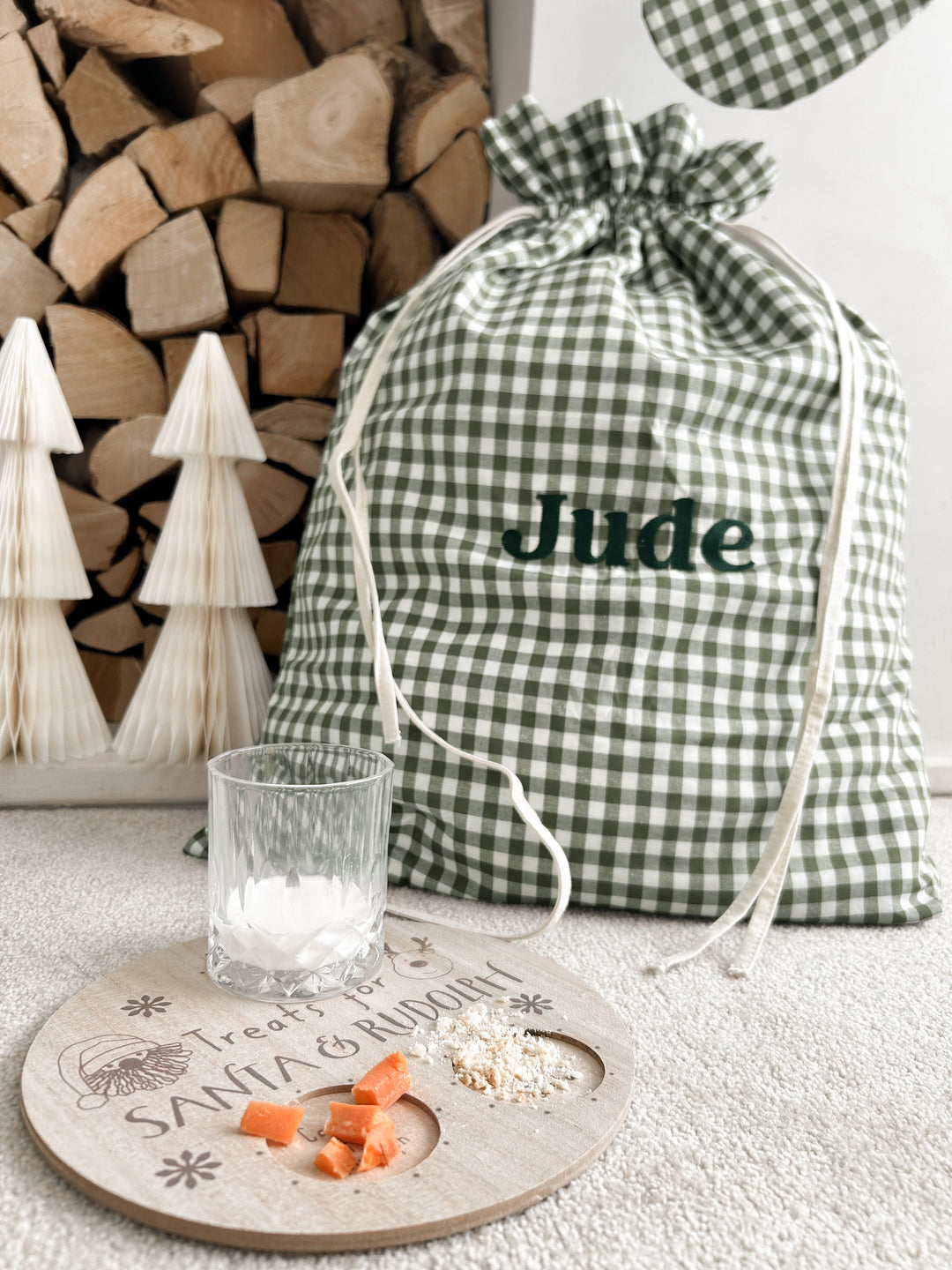 Mabel & Fox - Personalised Green Gingham Gift Sack - Embroidered