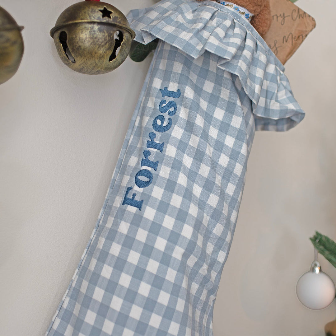 Mabel & Fox - Personalised Blue Gingham Stocking - Embroidered