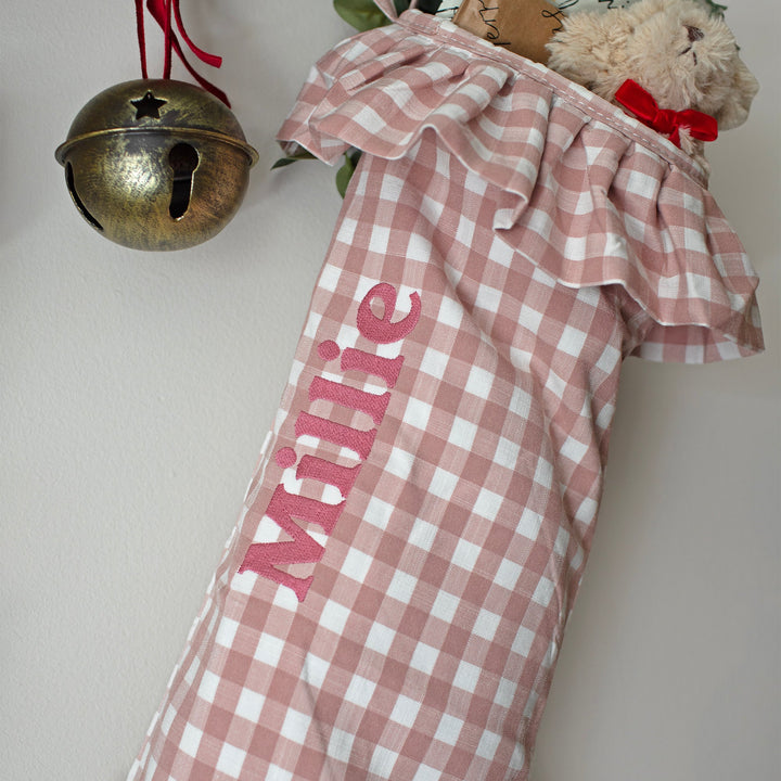 Mabel & Fox - Personalised Pink Gingham Stocking - Embroidered