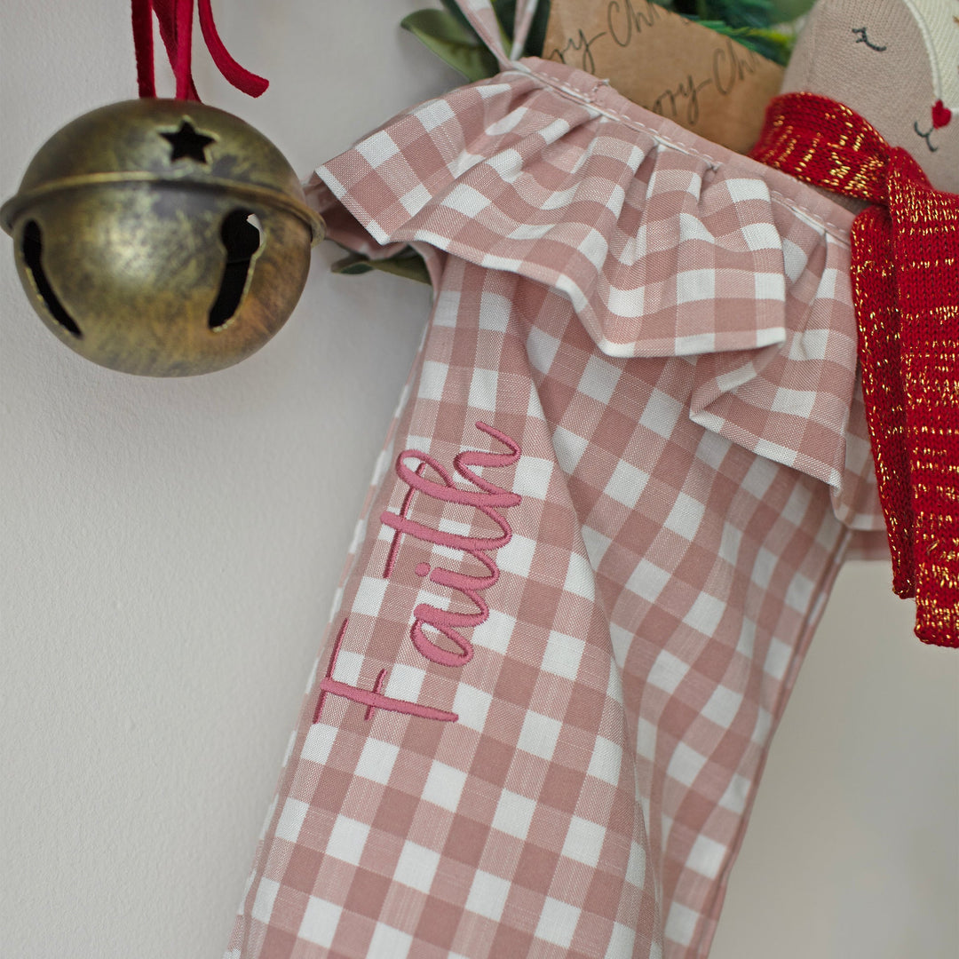 Mabel & Fox - Personalised Pink Gingham Stocking - Embroidered