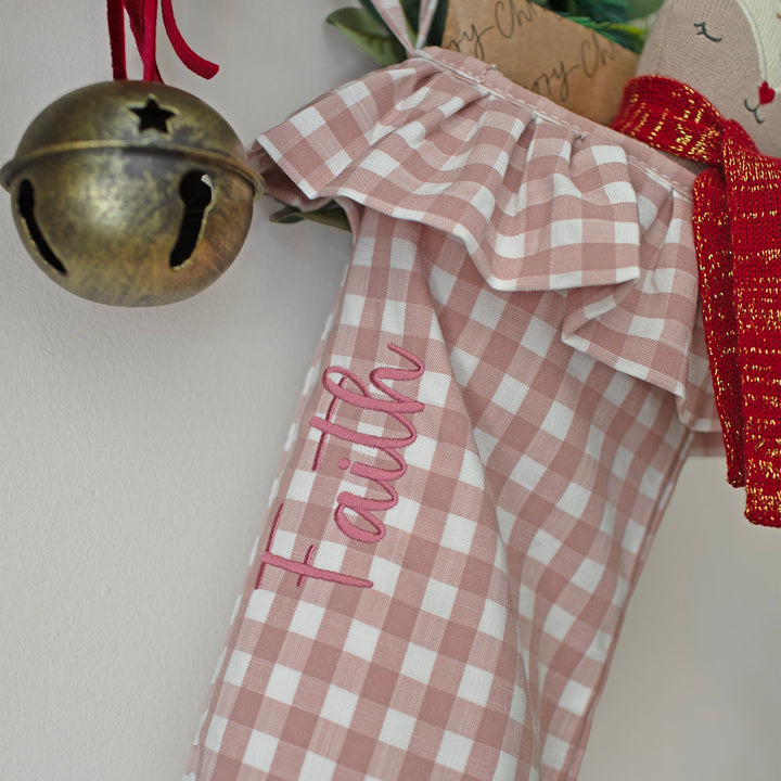 Mabel & Fox - Personalised Pink Gingham Stocking - Embroidered