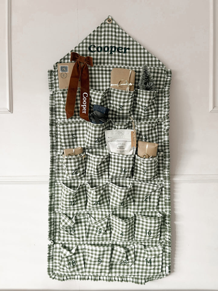 Mabel & Fox - Personalised Green Gingham Ruffle Advent Calendar - Embroidered