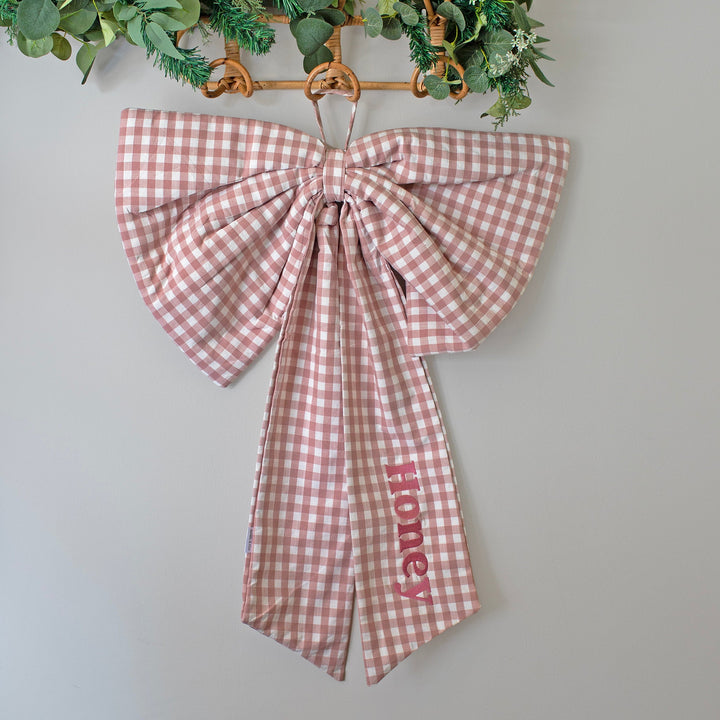 Mabel & Fox - Personalised Pink Gingham Bow - Embroidered