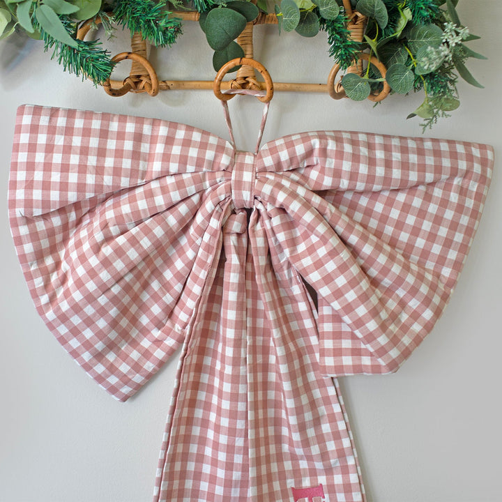 Mabel & Fox - Personalised Pink Gingham Bow - Embroidered