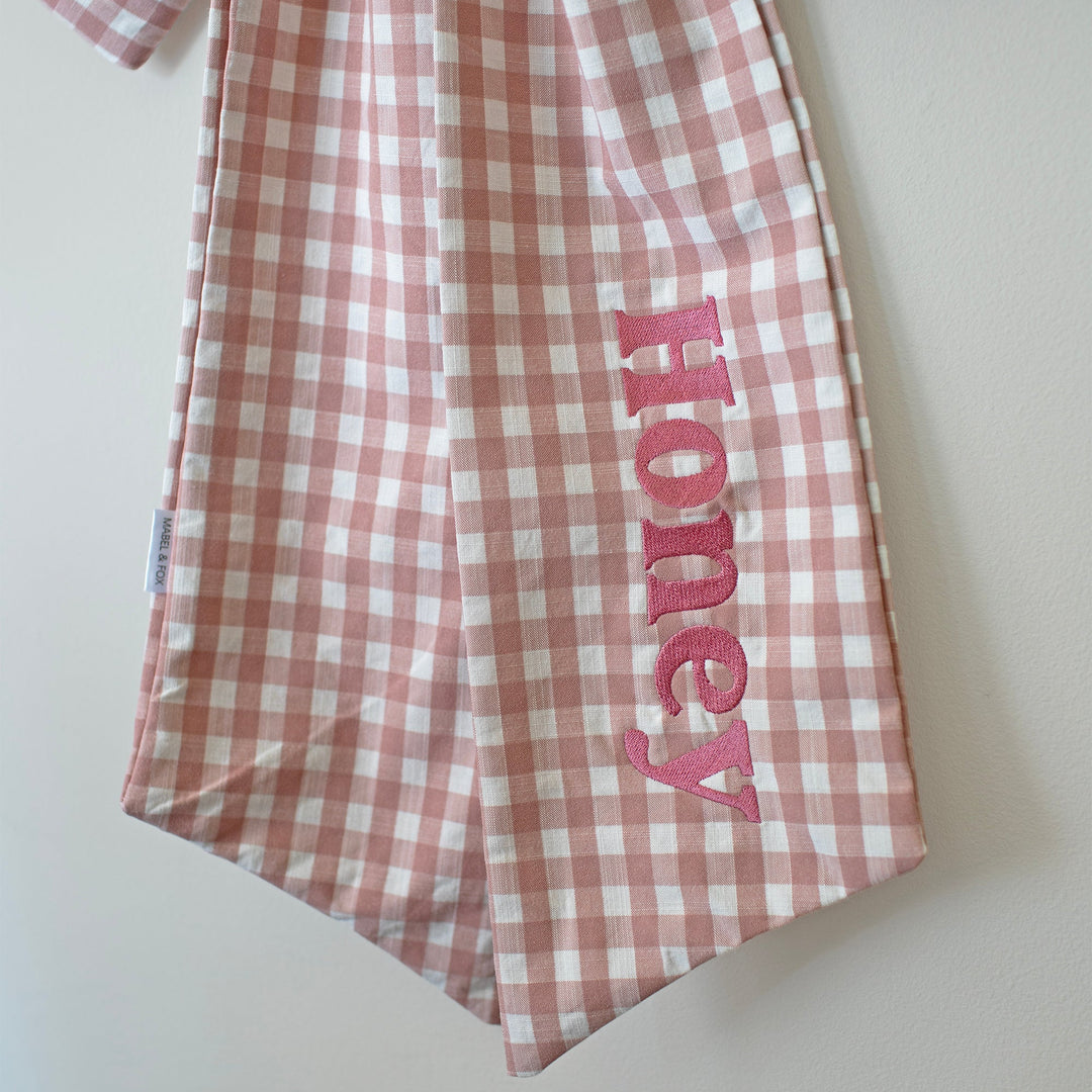Mabel & Fox - Personalised Pink Gingham Bow - Embroidered